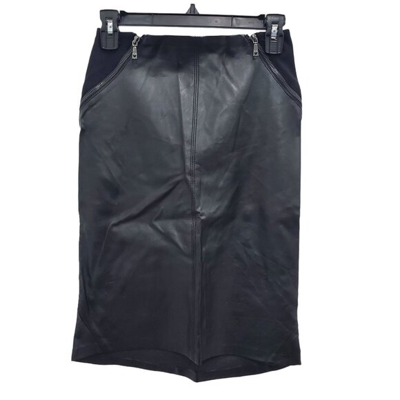 Guess Women's Black Faux Leather Stretch High Waist Zippered Pencil Skirt Size 0 - Picture 1 of 7